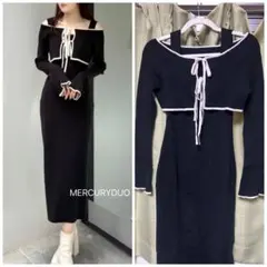 MERCURYDUO 3WAY配色ストラップバッククロスロングスリーブワンピース