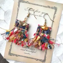 再販24⭐　赤　フリンジ　カラフル　ピアス　イヤリング　春　タッセル　ネイティブ