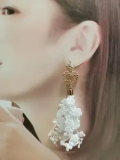 ハートチャーム　レースタッセル　ピアス⭐イヤリングNo.117