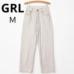 GRL グレイル 配色 ステッチ ハイウエスト ストレート パンツ M 生成りのサムネイル