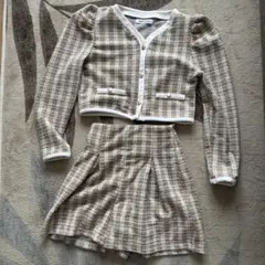 ベージュ系チェック セットアップ