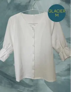 Honeys GLACIER ホワイトフリル五分袖シャツ 予備ボタン付き M