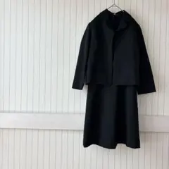 フォーマルスーツセット セレモニー 喪服 黒 花柄刺繍　丸襟 ワンピース 美品