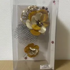 花モチーフ 髪飾り オレンジ ゴールド