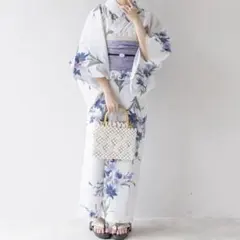 新品 ゆかた館グレース　こだわり浴衣　帯　兵児帯　腰紐2本 花柄　ホワイト　白のサムネイル