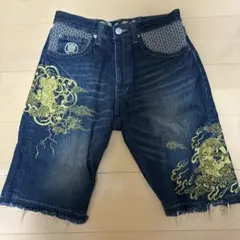豊天商店　デニムショートパンツ 金色刺繍のサムネイル