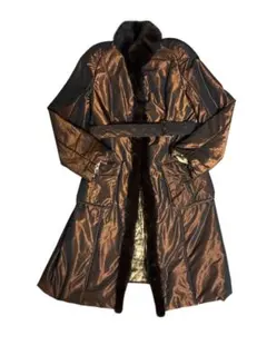 未使用級✨️ミラショーン ファー ロングコート 40 ブラウン ナイロン 日本製 中古・古着通販】mila schon (ミラ ショーン) ロングコート カーキ