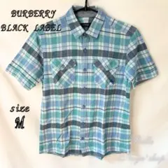 BURBERRY 半袖シャツ 前開き ノバチェック ホースロゴ刺 ブルー系 M