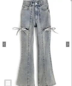 GRLサイドカットアウトリボンフレアデニムパンツ