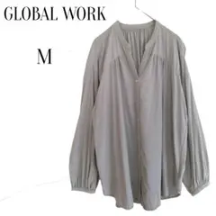 GLOBAL WORK バンドカラーシャツ 長袖 くすみグリーン Mのサムネイル