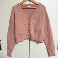 GANGWEI ピンク Vネック カーディガン