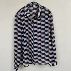 Forever 21 長袖襯衫 M號 透膚感 休閒 深藍 白色 橘色