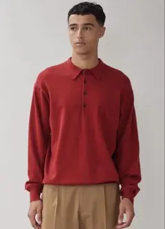 UNFILO 長袖 ニットポロシャツ レッド