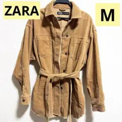 ZARA ベージュ Mサイズ コーデュロイ ベルト付きシャツジャケット