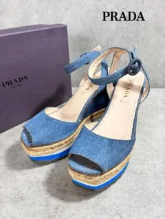 PRADA プラダ デニム エスパドリーユ ウェッジサンダル 37 1/2のサムネイル