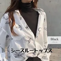 シースルー シアー トップス 長袖 カットソー ハイネック 無地 ブラック 黒