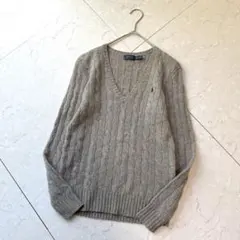 ポロラルフローレン ケーブルニット カシミヤ混 Vネック XS グレー