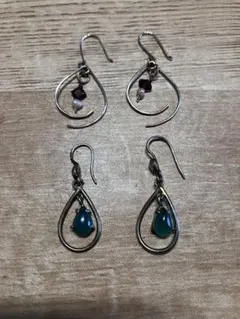 フック式ピアス グリーンストーン ビーズ付き　２点セット