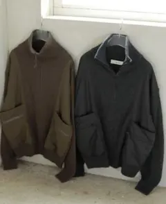 【anuke】Halfzip Docking Knit チャコール