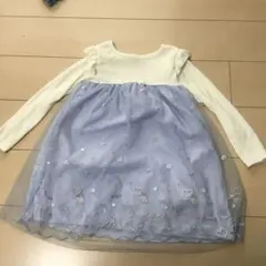 フリル付き長袖ワンピース（白・水色）　120