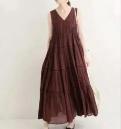 ✨IENA コットンボイル　ノースリーブ　ワンピース　ティアード