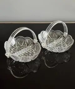 保谷クリスタル　ハンドル付きガラスバスケット　キャンディーポット　昭和レトロ
