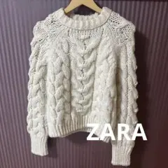 ZARA アイボリー ケーブルニットセーター