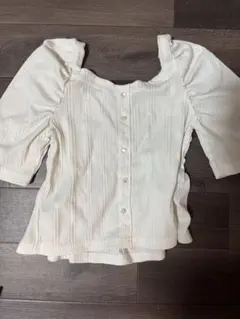 シャーリングパフスリーブブラウス スクエアネック 白 背中空き GRL