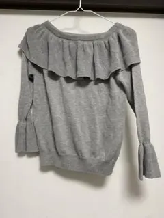オフショルダー 長袖 ニット グレー Mサイズのサムネイル