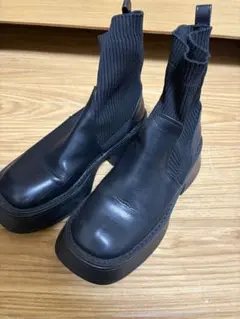 ブラック サイドゴアブーツ 厚底