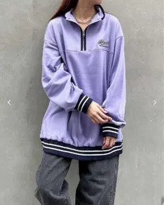 配色パイピングハーフZIPチュニック ラベンダー ハーフジップ トレーナー
