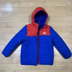 adidas フード付き中綿コート 青赤 130