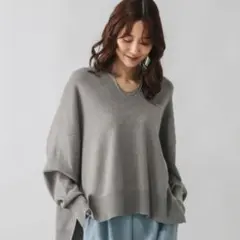 GLOBAL WORK メルティリブＶネックプルオーバー グレー