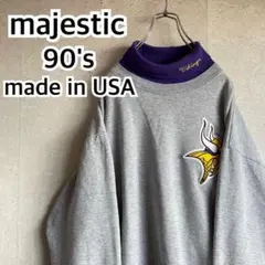 90s ハイネック アメリカ製 NFLミネソタバイキング 刺繍ロゴ スウェット