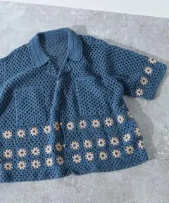 即購入OK CALIFORNIA クロシェ半袖ニットシャツ FLOWER L夏秋