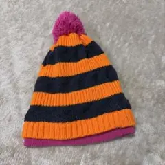 ストライプニット帽 オレンジと黒