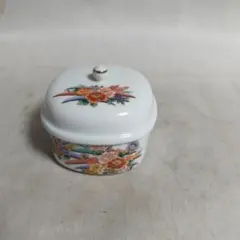 花柄 陶器 四角い蓋付き容器