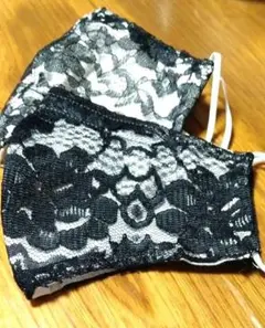 手作り.レースデザインマスク 2枚セット ブラックレース