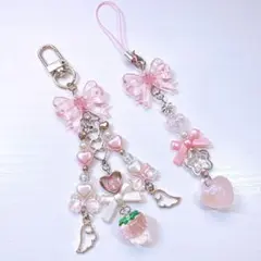 ビーズキーホルダー ストラップ ピンク 2コセット コレクトブック チャーム