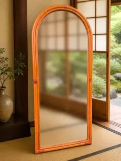 ラタンウォールミラー 姿見 アンティーク スリッパラック付 - メルカリ