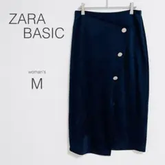 【ザラ】ロングスカート 紺 無地 大人女子 きれいめ 大きめボタン 上品 美品のサムネイル