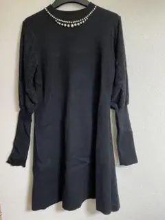 大きいサイズ　レディース　秋冬　ワンピース　パール付き　長袖