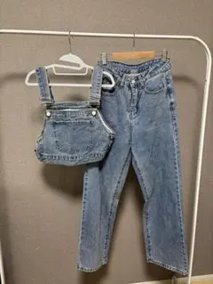 デニムサロペット・ストレートパンツセット