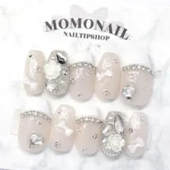 【312】現品ネイルチップ フレンチガーリー韓国ワンホンスナ系ちゅるんキラキラ