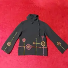 Jocomomola 長袖ニット カラフルドット刺繍 ブラック