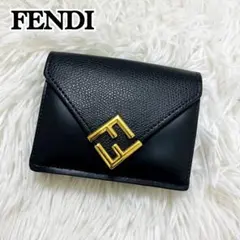 極美✨FENDI 三つ折り財布 FF ダイヤモンド レザー ブラック