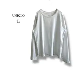 【UNIQLO】ユニクロ　スムースストレッチコットンクルーネックT ホワイト　L