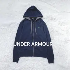 アンダーアーマー◇フルジップパーカー プリントデカロゴ M ネイビー スポーツ♪