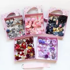 ヘアゴムアクセサリー 女の子♡可愛い髪飾りセットキッズ子供 ピンクリボン紫まとめ