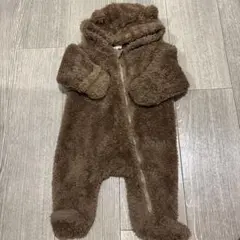 フード付き ボア くまロンパース 60-70